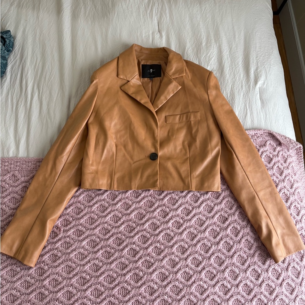 7 For All Mankind Tan Leather Jacket Classic Design